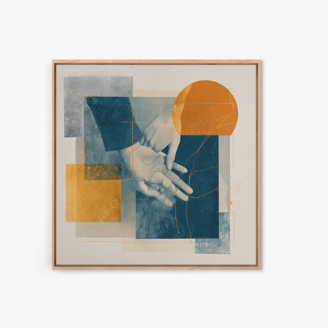Two Hands Nearly Touching Framed Canvas Print, Line Art, Wall Decor, Living Room Decor, Abstract Art, Line, Boho Decor, LIN-1x1-29