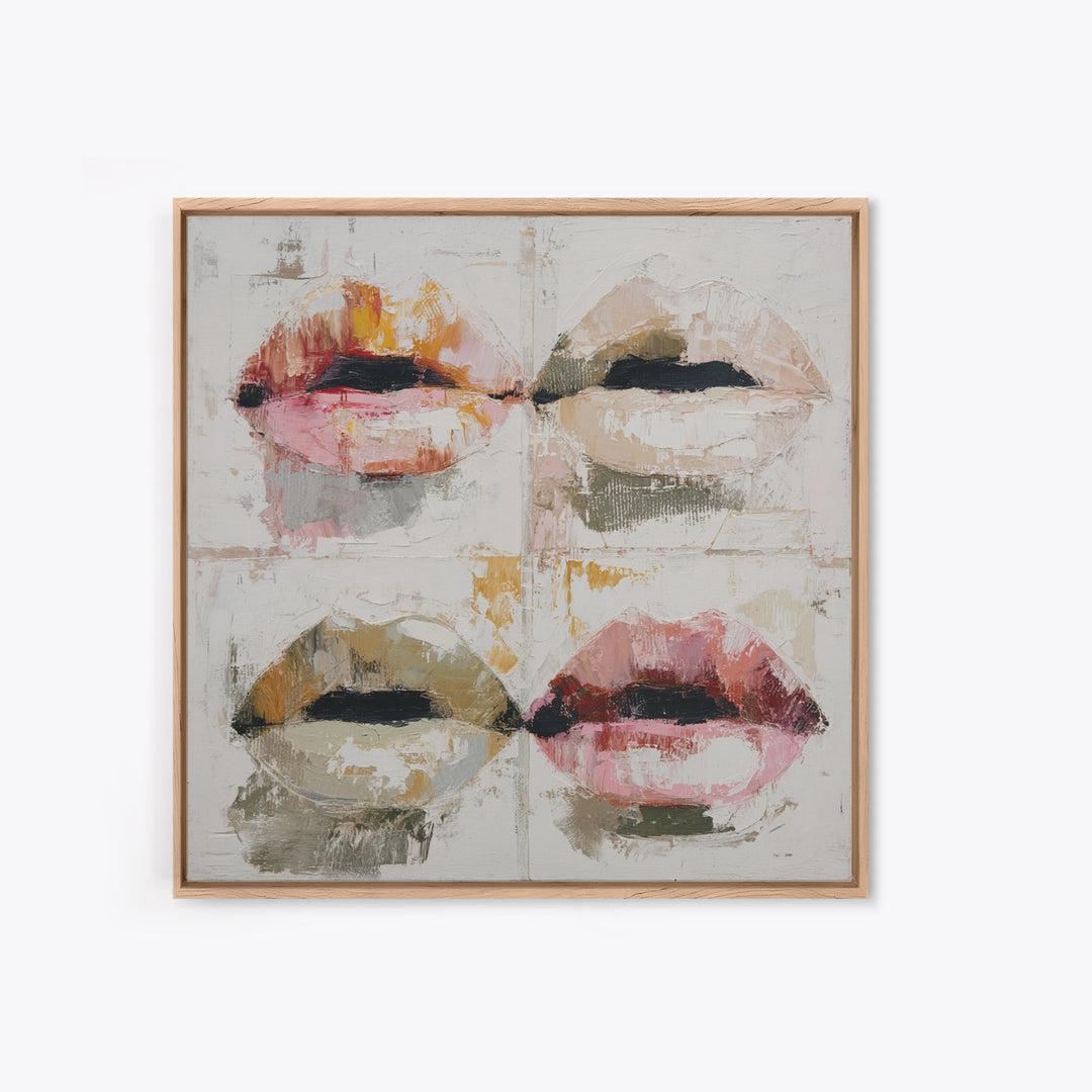 Abstract Lips and Hand Fashion Sketch Framed Canvas Print, Line Art, Aesthetic Prints, Living Room Decor, Fine Art, Line, LIN-1x1-42