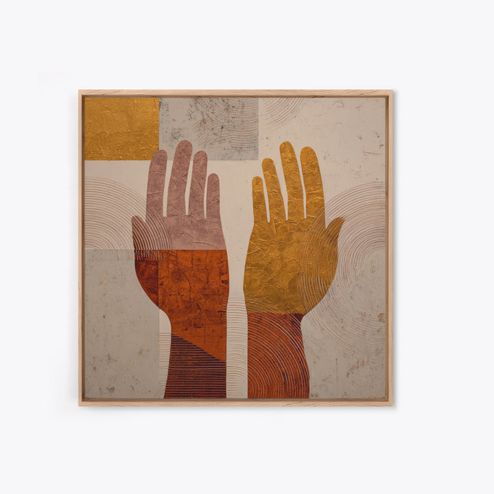 Two Hands Nearly Touching Framed Canvas Print, Line Art, Wall Decor, Living Room Decor, Abstract Art, Line, Boho Decor, LIN-1x1-53
