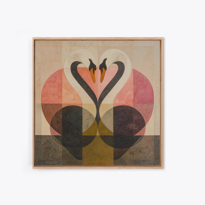 Two Swans Forming a Heart Shape Framed Canvas Print, Line Art, Modern Art, Living Room Decor, Abstract Art, Line, Neutral Decor, LIN-1x1-64