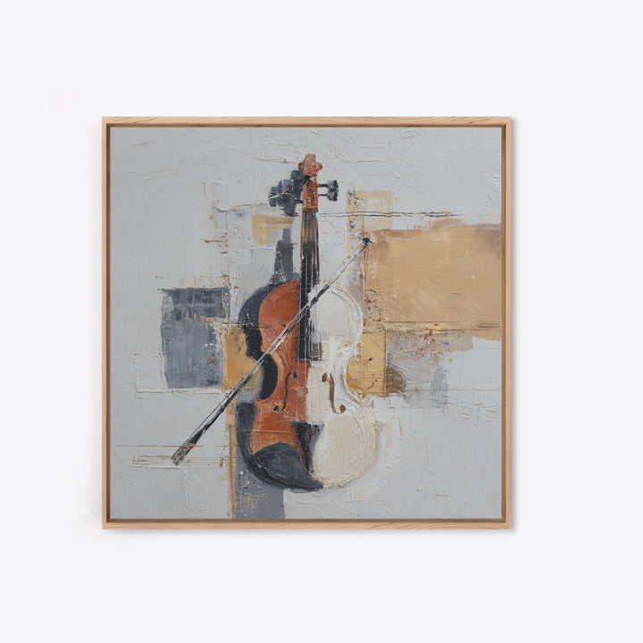 Single Line Violin and Bow Framed Canvas Print, Line Art, Aesthetic Prints, Living Room Decor, Abstract Art, Line, Wall Art, LIN-1x1-71