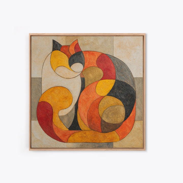Monoline Cat Stretching Framed Canvas Print, Line Art, Textured Painting, Living Room Decor, Abstract Art, Line, Canvas Art, LIN-1x1-78