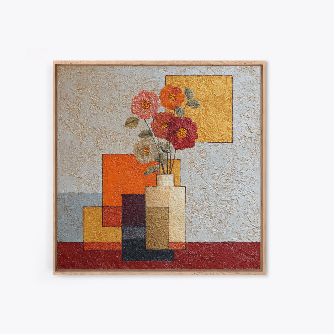 Abstract Vase and Flowers Framed Canvas Print, Line Art, Bird Wall Art, Living Room Decor, Fine Art, Line, Textured Painting, LIN-1x1-84