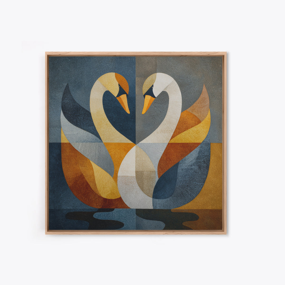 Two Swans Forming a Heart Shape Framed Canvas Print, Line Art, Wall Art, Living Room Decor, Fine Art, Line, Wall Art Print, LIN-1x1-88