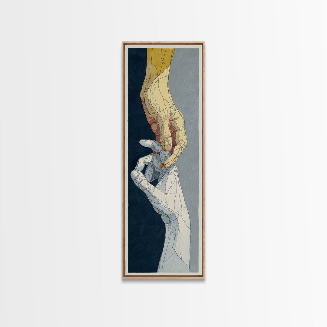 Two Hands Nearly Touching Canvas Print, Line Art, Canvas Art, Living Room Decor, Line, Jesus Wall Art, Gallery Wall Art, LIN-1x3-17