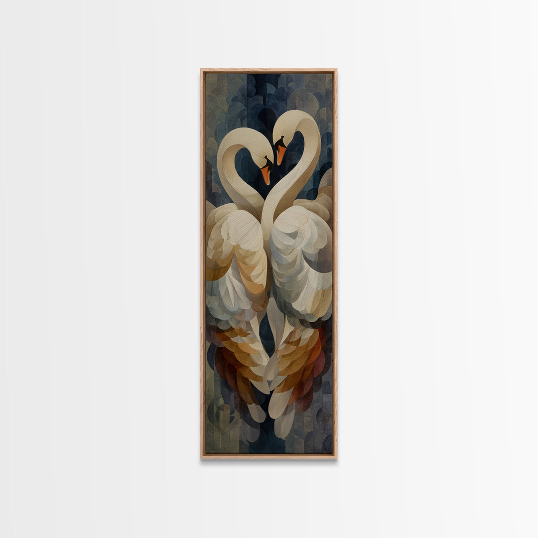 Two Swans Forming a Heart Shape Framed Canvas Print, Line Art, Printable Wall Art, Living Room Decor, Fine Art, Line, LIN-1x3-4