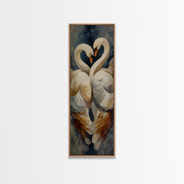 Two Swans Forming a Heart Shape Framed Canvas Print, Line Art, Printable Wall Art, Living Room Decor, Fine Art, Line, LIN-1x3-4
