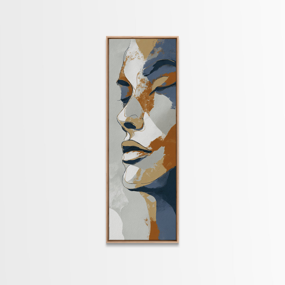 Continuous Line Female Face Framed Canvas Print, Line Art, Boho Wall Art, Living Room Decor, Fine Art, Line, Living Room Art, LIN-1x3-61