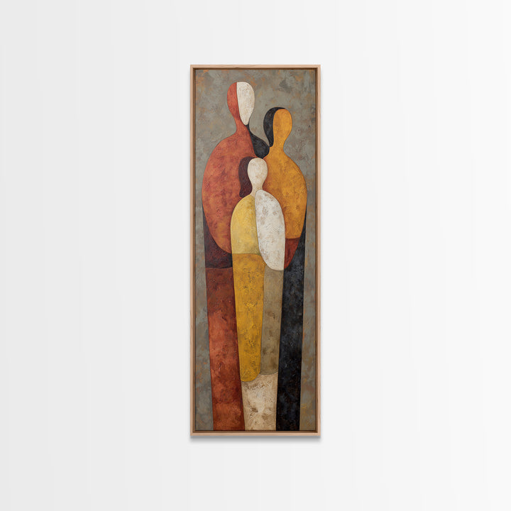 Abstract Family Figures Framed Canvas Print, Line Art, Bird Wall Art, Living Room Decor, Fine Art, Line, Textured Painting, LIN-1x3-84