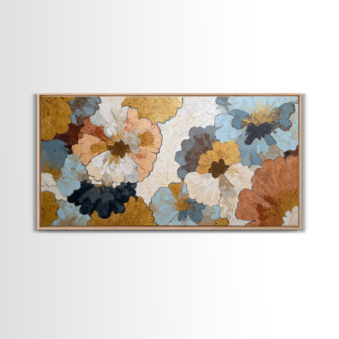Face and Flower Blended into One Contour Framed Canvas Print, Line Art, Portrait from Photo, Living Room Decor, Oil Painting, LIN-2x1-100