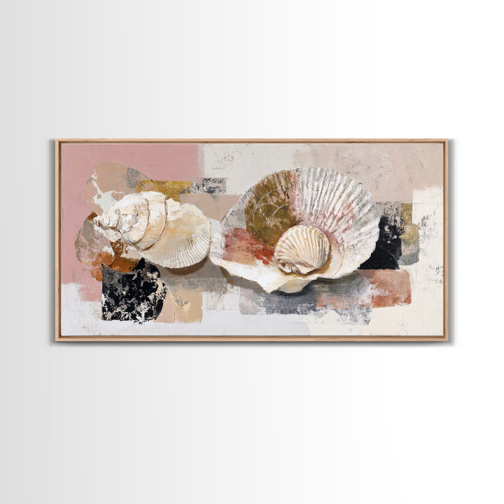 Line Art Shell and Coastal Forms Framed Canvas Print, Line Art, Gallery Wall Art, Living Room Decor, Abstract Art, Line, LIN-2x1-11