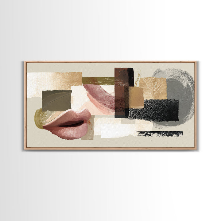 Abstract Lips and Hand Fashion Sketch Framed Canvas Print, Line Art, Contemporary Art, Living Room Decor, Abstract Art, Line, LIN-2x1-14