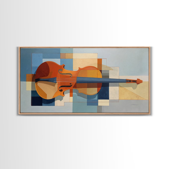 Single Line Violin and Bow Framed Canvas Print, Line Art, Aesthetic Prints, Living Room Decor, Abstract Art, Line, Wall Art, LIN-2x1-19