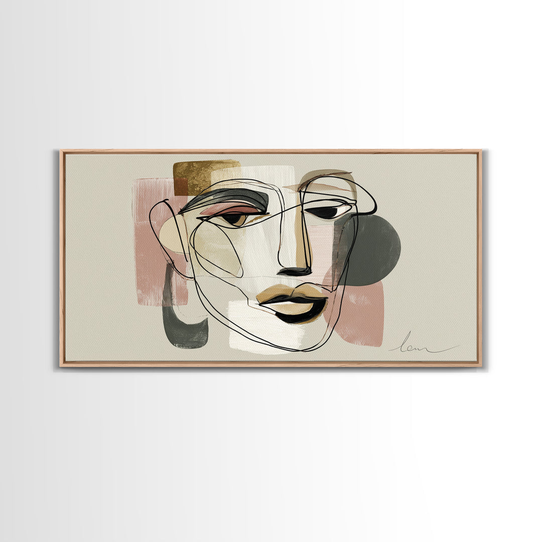 Continuous Line Female Face Canvas Print, Line Art, Modern Wall Art, Living Room Decor, Fine Art, Line, Bird Wall Art, LIN-2x1-21