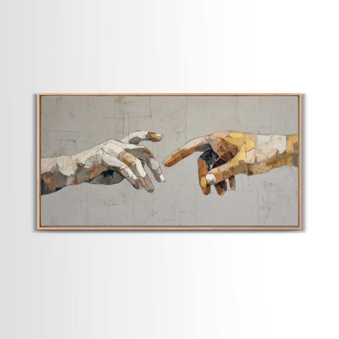 Two Hands Nearly Touching Framed Canvas Print, Line Art, Boho Wall Decor, Living Room Decor, Line, Black and White Art, LIN-2x1-25