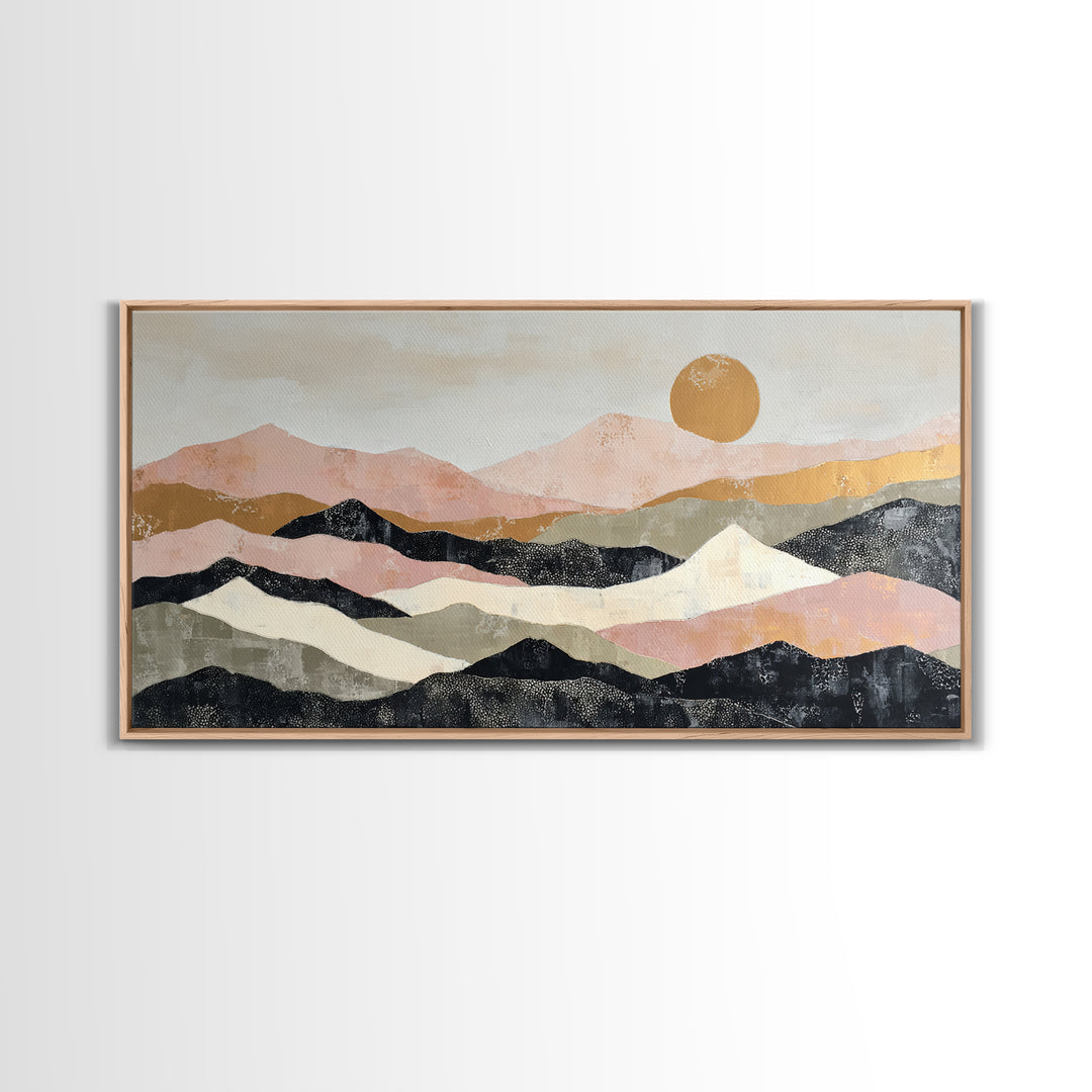 Black Line Mountains Framed Canvas Print, Line Art, Living Room Decor, Oil Painting, Line, Boho Decor, Living Room Wall Art, LIN-2x1-30