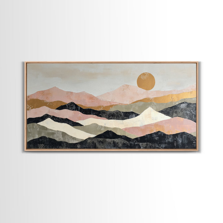 Black Line Mountains Framed Canvas Print, Line Art, Living Room Decor, Oil Painting, Line, Boho Decor, Living Room Wall Art, LIN-2x1-30