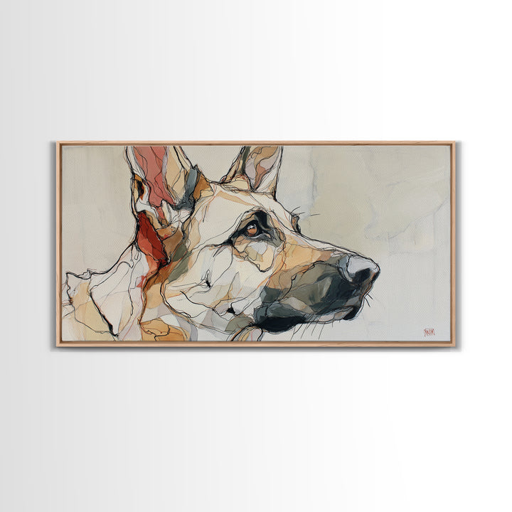 Continuous Line Dog Portrait Framed Canvas Print, Line Art, Living Room Decor, Line, Portrait from Photo, Living Room Art, LIN-2x1-33