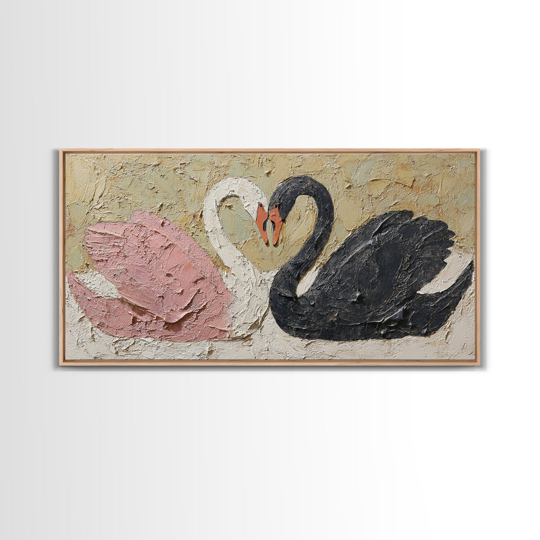 Two Swans Forming a Heart Shape Canvas Print, Line Art, Art, Living Room Decor, Abstract Art, Line, Boho Wall Decor, Boho Decor, LIN-2x1-36