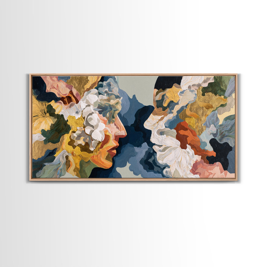 Face and Flower Blended into One Contour Canvas Print, Line Art, Art Print, Living Room Decor, Oil Painting, Line, LIN-2x1-4