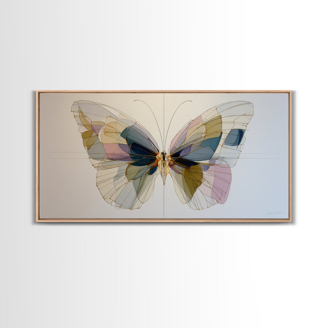 Line Art Butterfly Framed Canvas Print, Line Art, Wall Art, Living Room Decor, Abstract Art, Line, Wall Art Print, LIN-2x1-42