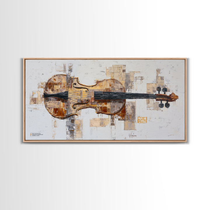 Single Line Violin and Bow Framed Canvas Print, Line Art, Living Room Decor, Line, Portrait from Photo, Living Room Art, LIN-2x1-43