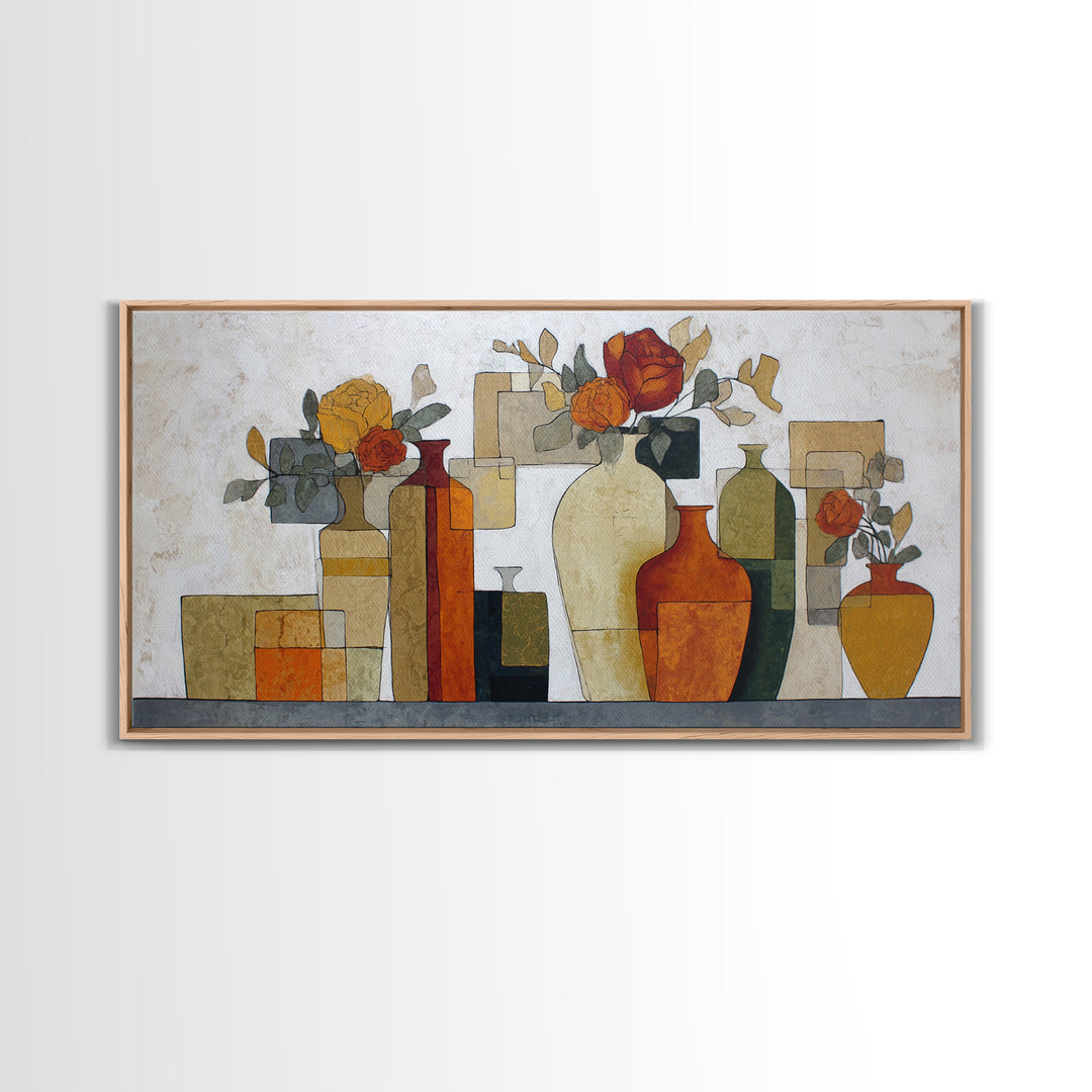 Abstract Vase and Flowers Framed Canvas Print, Line Art, Printable Wall Art, Living Room Decor, Fine Art, Line, Modern Art, LIN-2x1-56