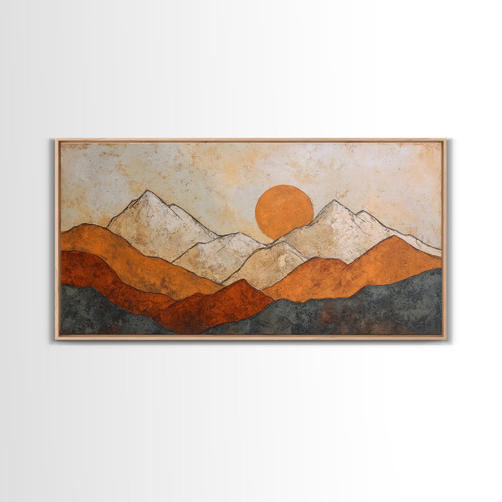 Black Line Mountains Framed Canvas Print, Line Art, Living Room Decor, Oil Painting, Line, Boho Decor, Living Room Wall Art, LIN-2x1-6