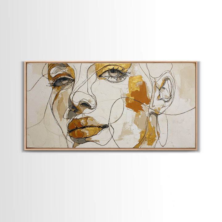 Continuous Line Female Face Canvas Print, Line Art, Gallery Wall Set, Living Room Decor, Fine Art, Line, Textured Painting, LIN-2x1-69