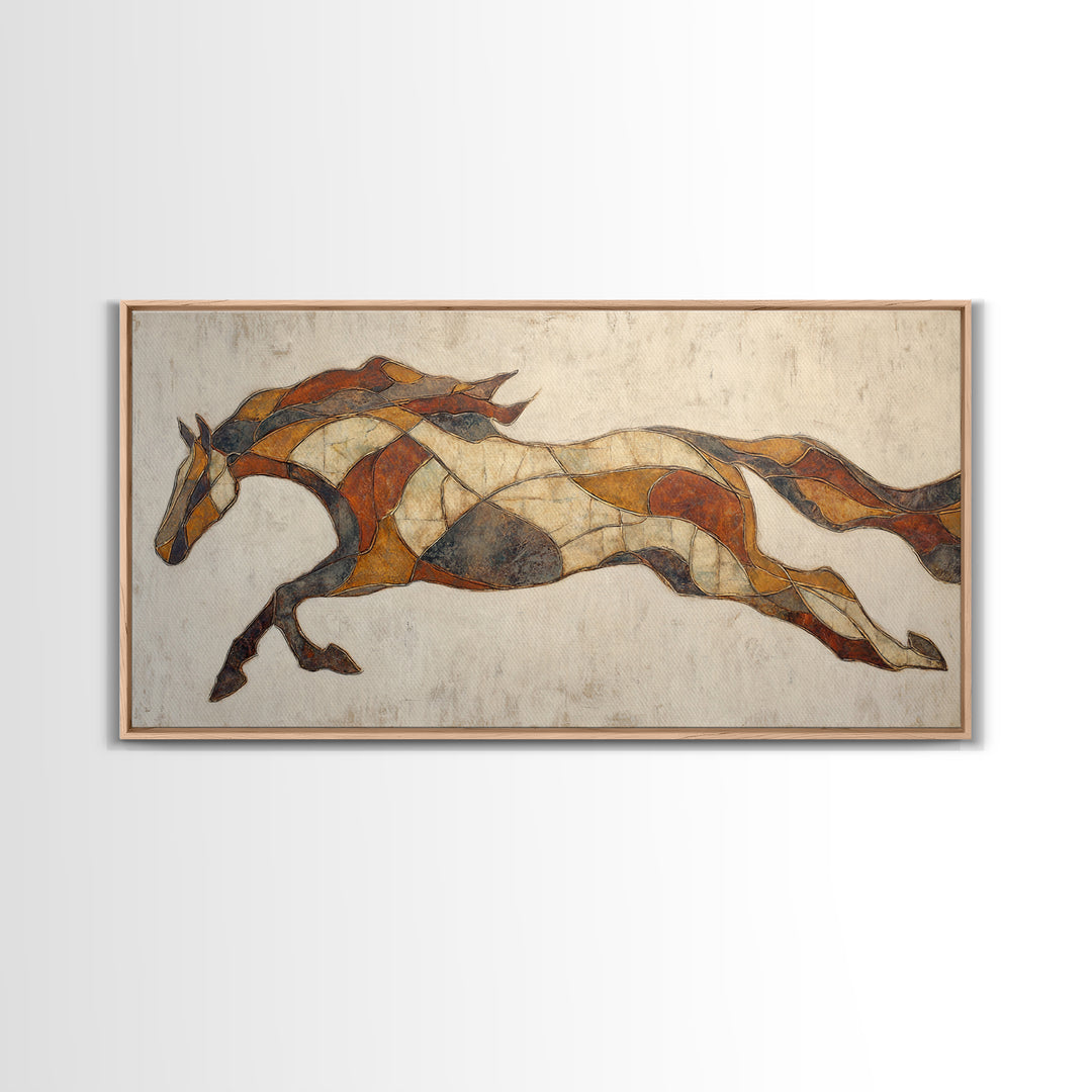 Abstract Horse Formed from Graceful Contour Framed Canvas Print, Line Art, Living Room Decor, Abstract Art, Line, LIN-2x1-72