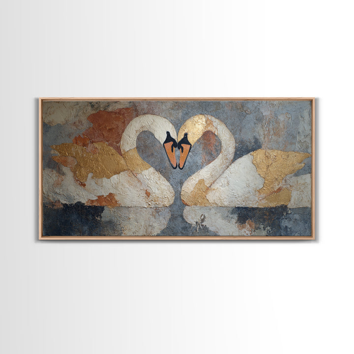 Two Swans Forming a Heart Shape Framed Canvas Print, Line Art, Modern Art, Living Room Decor, Abstract Art, Line, Neutral Decor, LIN-2x1-84