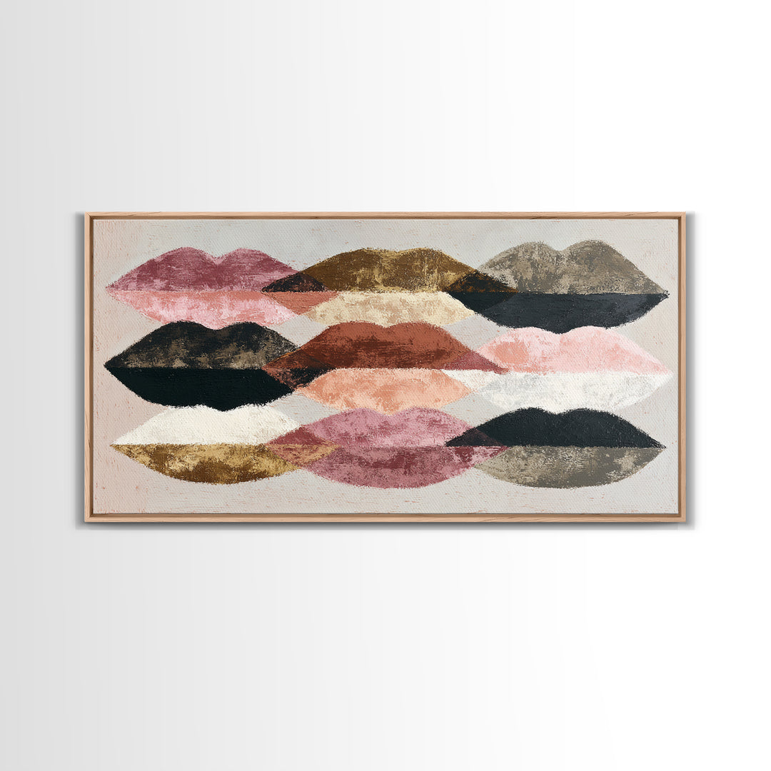 Abstract Lips and Hand Fashion Sketch Framed Canvas Print, Line Art, Living Room Decor, Abstract Art, Line, Portrait from Photo, LIN-2x1-86