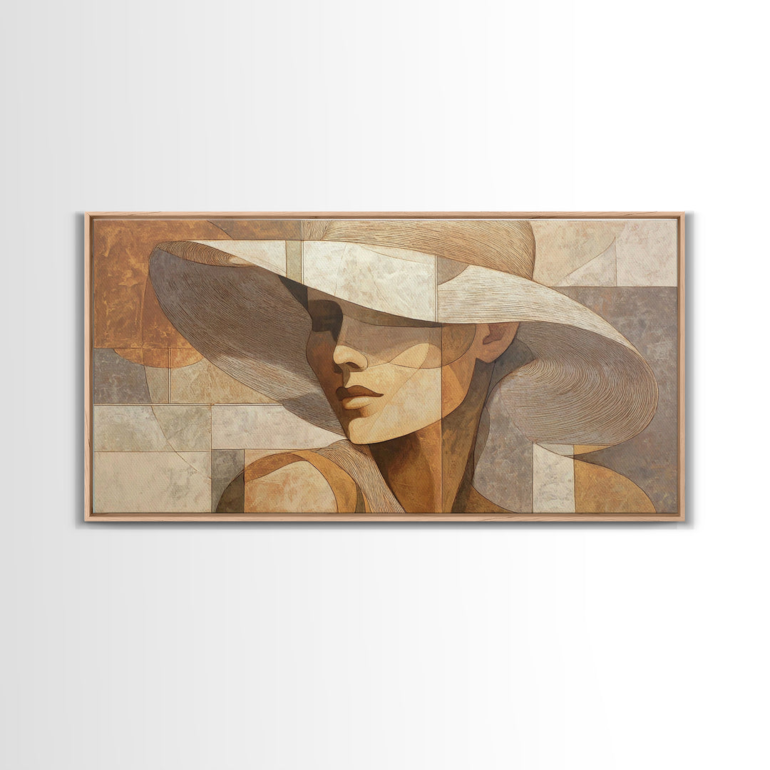 Line Drawing of a Woman Framed Canvas Print, Line Art, Black and White Art, Living Room Decor, Oil Painting, Line, LIN-2x1-87