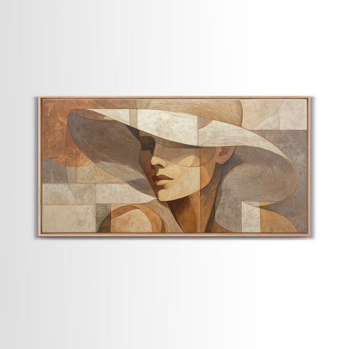 Line Drawing of a Woman Framed Canvas Print, Line Art, Black and White Art, Living Room Decor, Oil Painting, Line, LIN-2x1-87