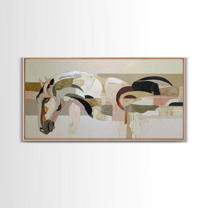 Abstract Horse Formed from Graceful Contour Framed Canvas Print, Line Art, Gallery Wall Art, Living Room Decor, Fine Art, Line, LIN-2x1-96