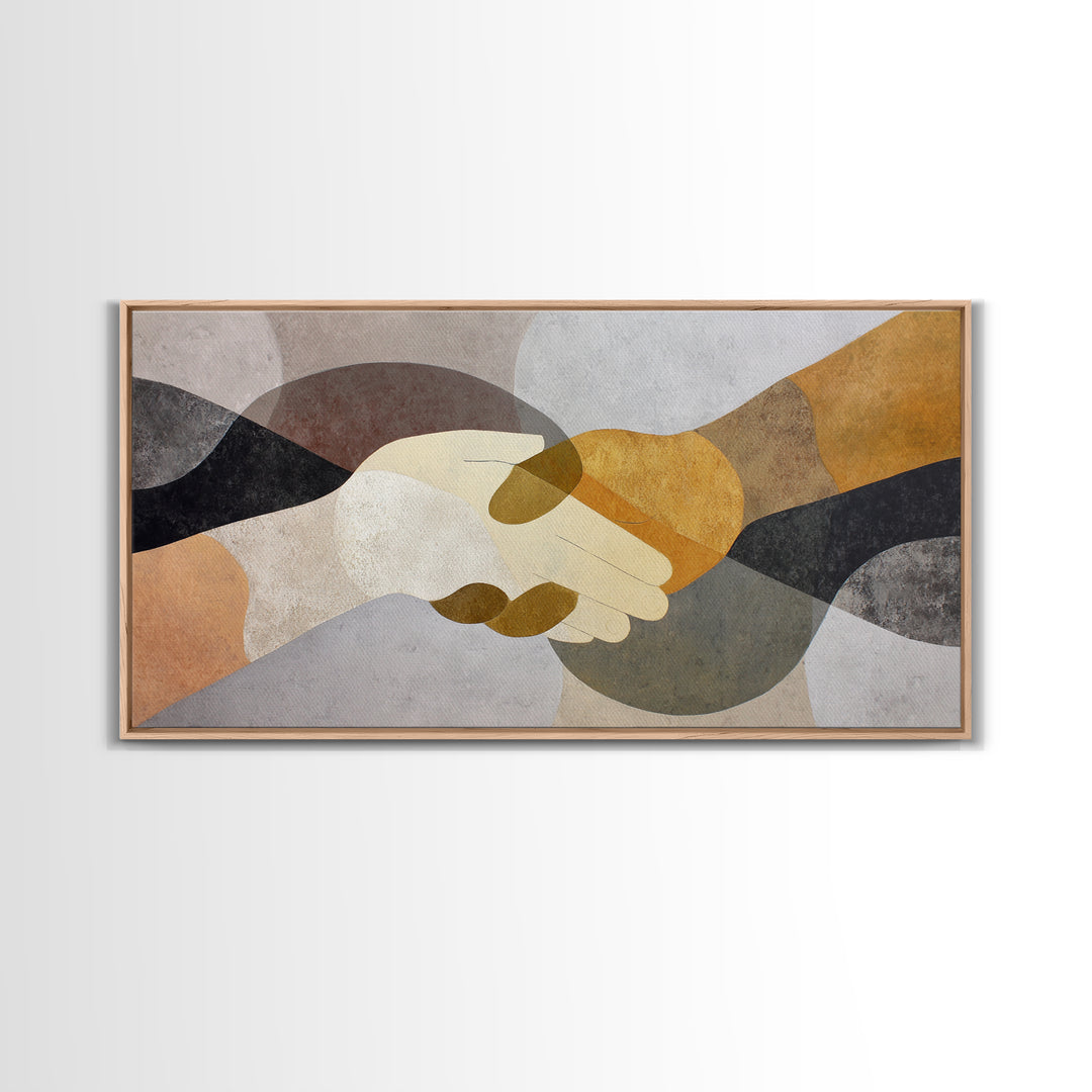 Two Hands Nearly Touching Framed Canvas Print, Line Art, Bird Wall Art, Living Room Decor, Abstract Art, Line, LIN-2x1-97