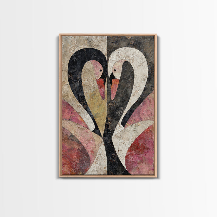 Two Swans Forming a Heart Shape Framed Canvas Print, Line Art, Contemporary Art, Living Room Decor, Abstract Art, Line, LIN-2x3-24