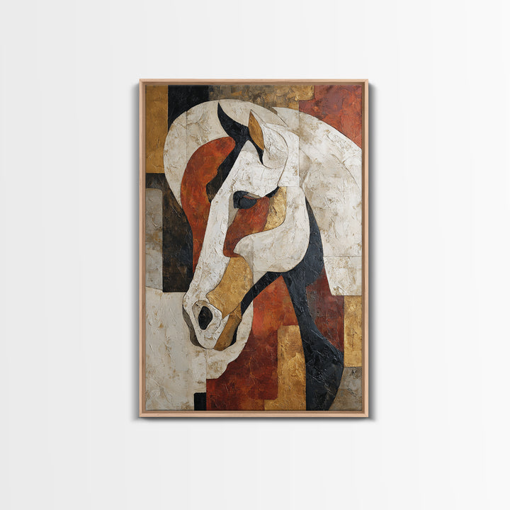 Abstract Horse Formed from Graceful Contour Framed Canvas Print, Line Art, Modern Art, Living Room Decor, Abstract Art, Line, LIN-2x3-60