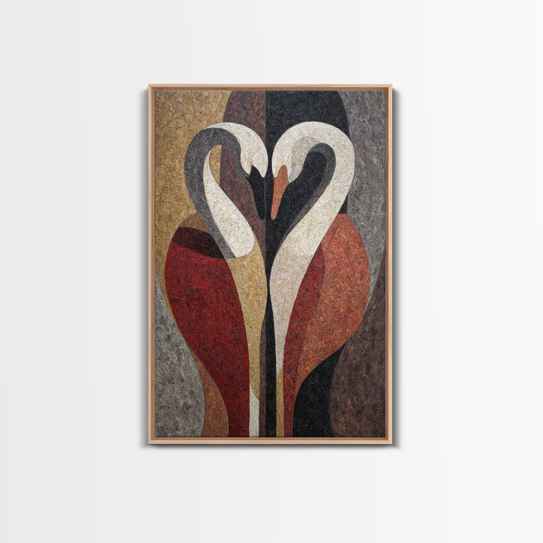 Two Swans Forming a Heart Shape Canvas Print, Line Art, Canvas Print, Living Room Decor, Fine Art, Line, Modern Decor, LIN-2x3-72