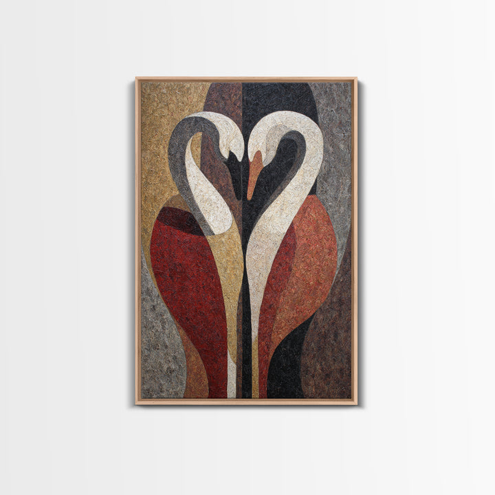 Two Swans Forming a Heart Shape Canvas Print, Line Art, Canvas Print, Living Room Decor, Fine Art, Line, Modern Decor, LIN-2x3-72