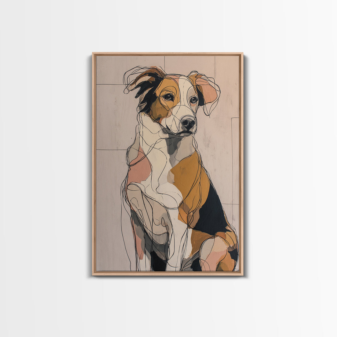 Continuous Line Dog Portrait Framed Canvas Print, Line Art, Bird Wall Art, Living Room Decor, Fine Art, Line, Textured Painting, LIN-2x3-93