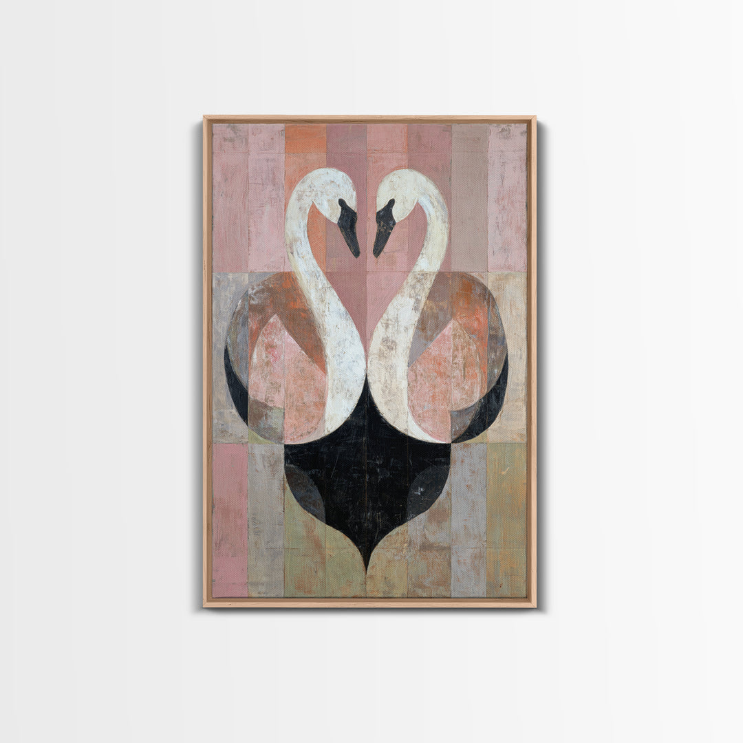 Two Swans Forming a Heart Shape Canvas Print, Line Art, Minimalist Art, Living Room Decor, Abstract Art, Line, Minimalist Decor, LIN-2x3-96
