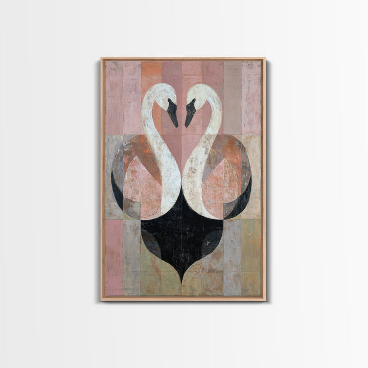 Two Swans Forming a Heart Shape Canvas Print, Line Art, Minimalist Art, Living Room Decor, Abstract Art, Line, Minimalist Decor, LIN-2x3-96