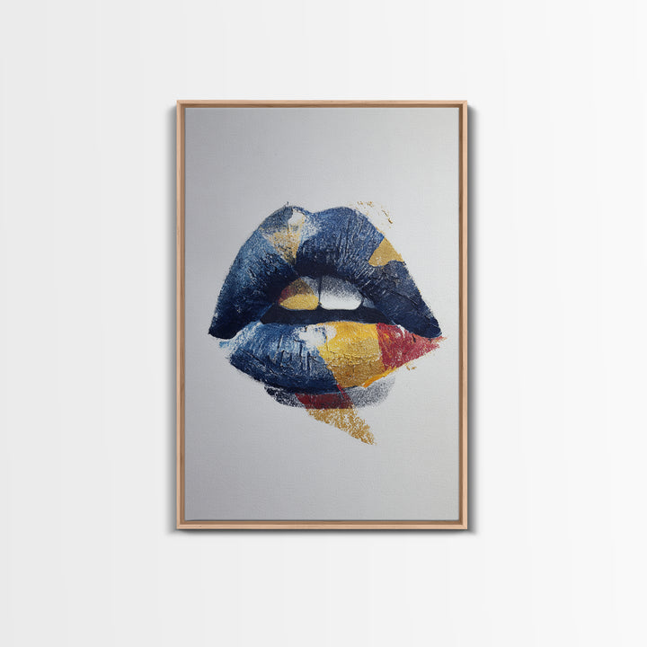 Abstract Lips and Hand Fashion Sketch Framed Canvas Print, Line Art, Boho Wall Decor, Living Room Decor, Abstract Art, Line, LIN-2x3-98