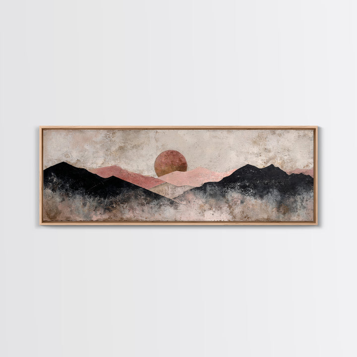 Black Line Mountains Framed Canvas Print, Line Art, Boho Wall Decor, Living Room Decor, Fine Art, Line, Black and White Art, LIN-3x1-2
