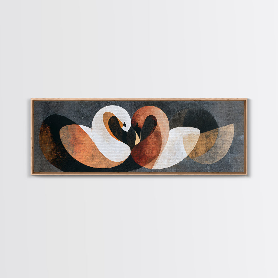 Two Swans Forming a Heart Shape Framed Canvas Print, Line Art, Gallery Decor, Living Room Decor, Abstract Art, Line, Home Decor, LIN-3x1-32