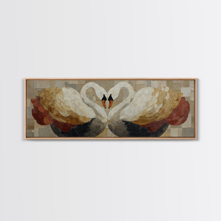 Two Swans Forming a Heart Shape Framed Canvas Print, Line Art, Wall Art, Living Room Decor, Fine Art, Line, Wall Art Print, LIN-3x1-56