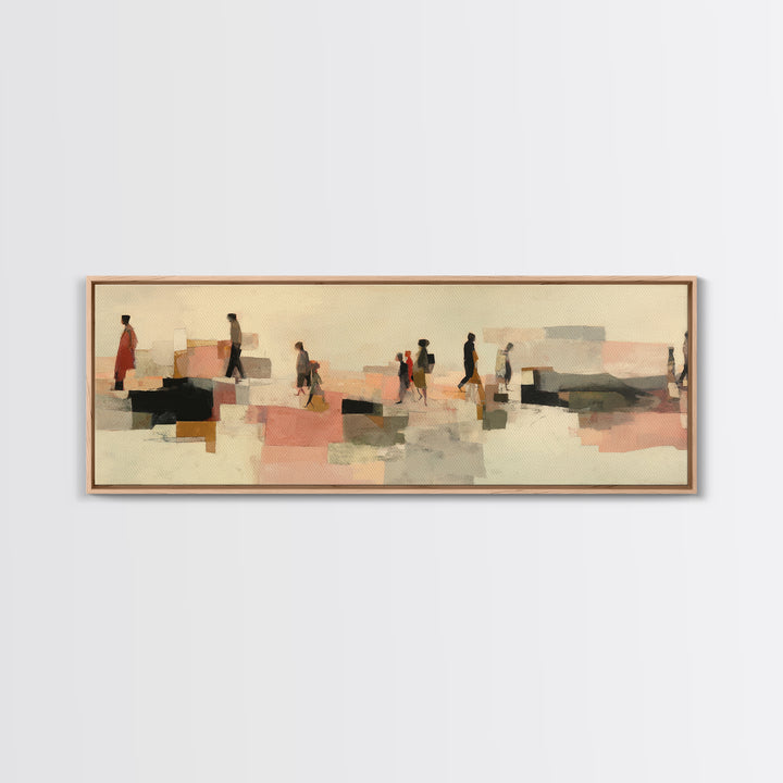 Abstract Family Figures Framed Canvas Print, Line Art, Textured Painting, Living Room Decor, Fine Art, Line, Canvas Art, LIN-3x1-64
