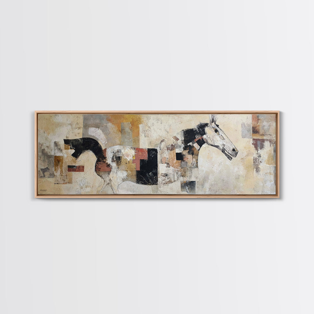 Abstract Horse Formed from Graceful Contour Framed Canvas Print, Line Art, Wall Decor, Living Room Decor, Abstract Art, Line, LIN-3x1-68