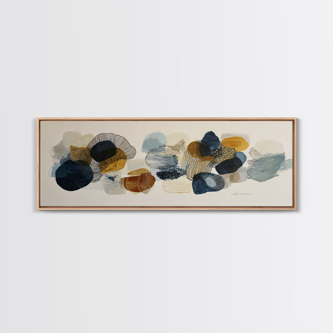 Line Art Shell and Coastal Forms Framed Canvas Print, Line Art, Room Decor, Living Room Decor, Abstract Art, Line, LIN-3x1-7
